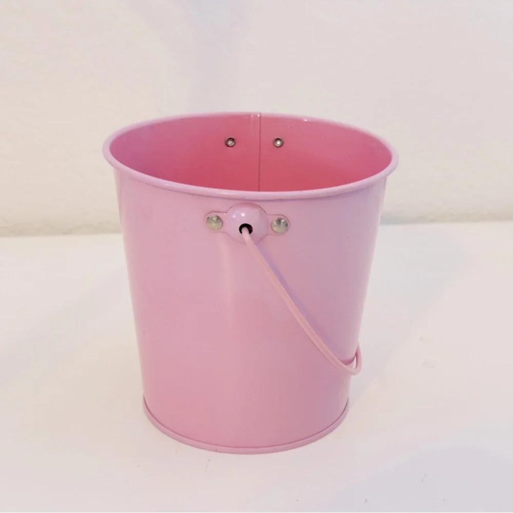 4.5” Metal Pink Tin Bucket for Office Desk, Plant Pot, Organizer, Easter Basket